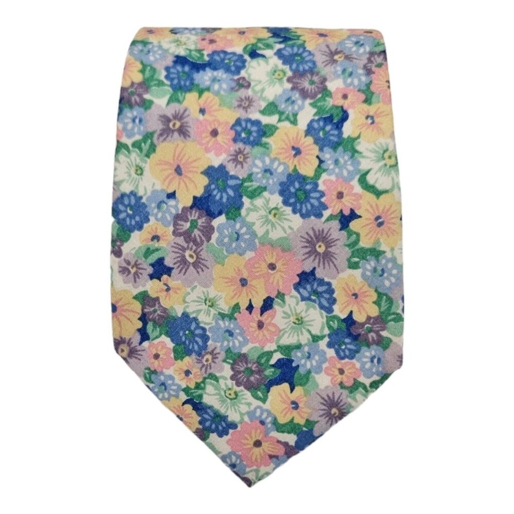 LIBERTY Blue/Salmon Floral Cotton Tie USA 56"/ 3.5" EC